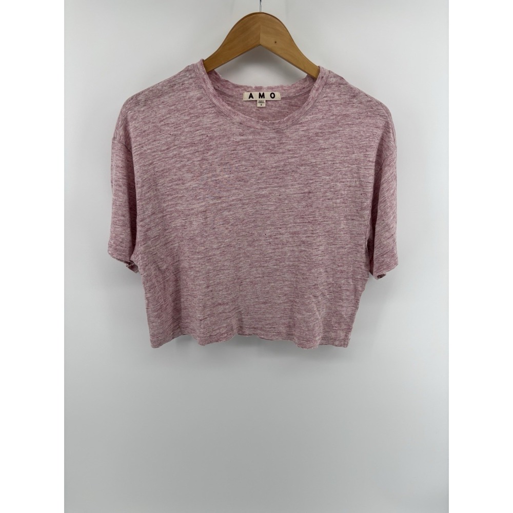 NWOT AMO T-Shirt Size S Distressed Crop Heathered Pink Cotton